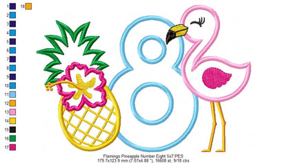 Flamingo and Pineapple with Hibiscus Flower Number 8 Eight 8th Birthday - Applique