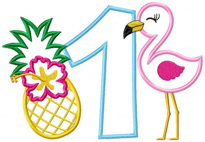 Flamingo and Pineapple with Hibiscus Flower Birthday Set Numbers 1-11 - Applique