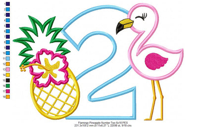 Flamingo and Pineapple with Hibiscus Flower Number 2 Two 2nd Birthday - Applique