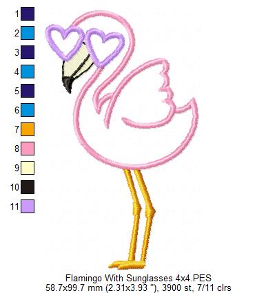 Flamingo with Sunglasses - Applique - Machine Embroidery Design