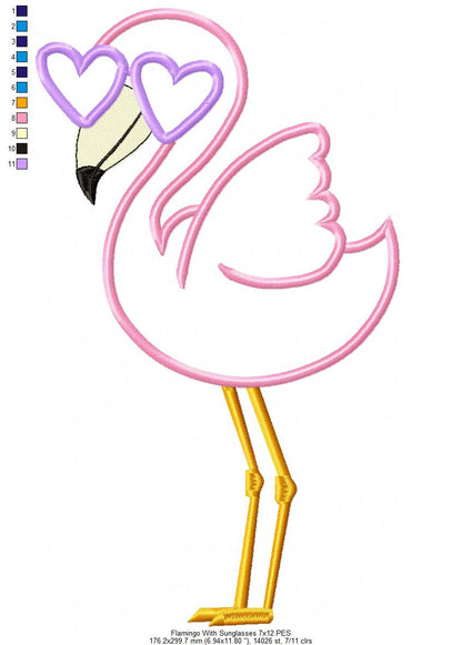 Flamingo with Sunglasses - Applique - Machine Embroidery Design