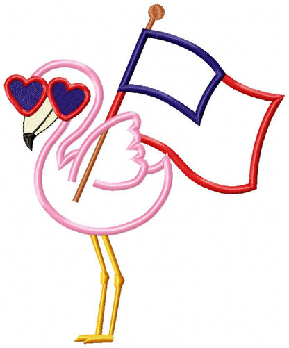 Flamingo and American USA Flag - Applique - Machine Embroidery Design