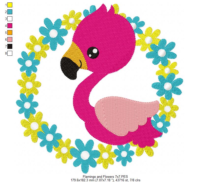 Flamingo and Flowers - Fill Stitch