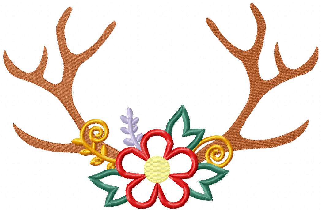 Christmas Flower Antlers - Applique