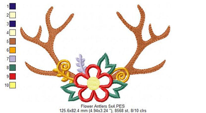 Christmas Flower Antlers - Applique