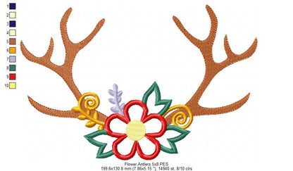 Christmas Flower Antlers - Applique