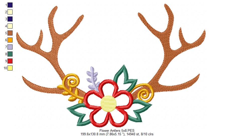 Christmas Flower Antlers - Applique