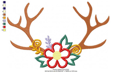 Christmas Flower Antlers - Applique
