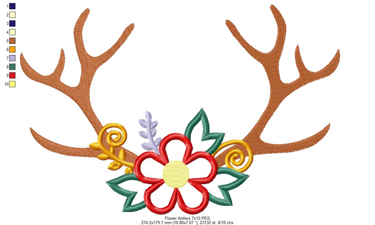 Christmas Flower Antlers - Applique