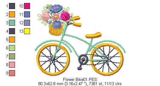 Flower Bicycle - Satin Stitch