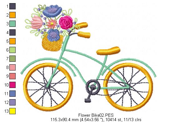 Flower Bicycle - Satin Stitch