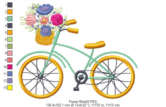 Flower Bicycle - Satin Stitch