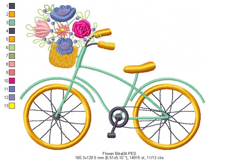 Flower Bicycle - Satin Stitch