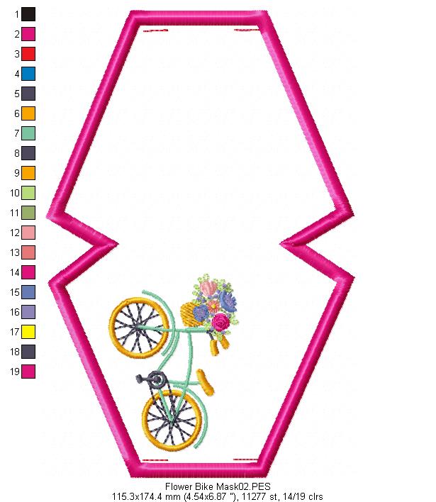 Flower Bike Face Mask - ITH Project - Machine Embroidery Design