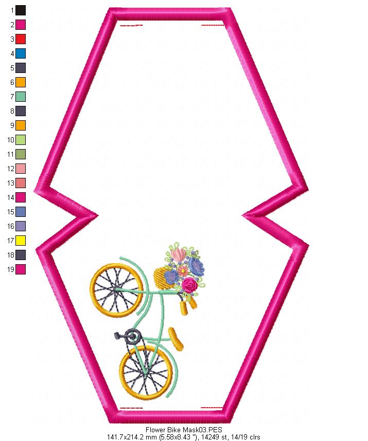 Flower Bike Face Mask - ITH Project - Machine Embroidery Design