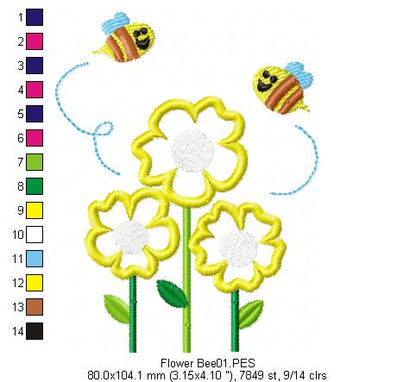 Flower Bees  - Applique - Machine Embroidery Design