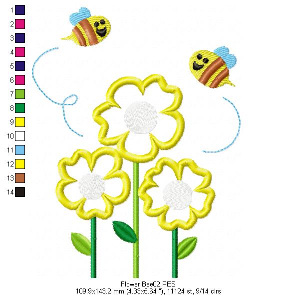 Flower Bees  - Applique - Machine Embroidery Design