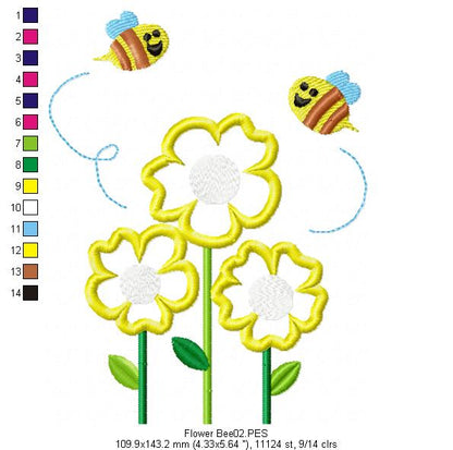 Flower Bees  - Applique - Machine Embroidery Design