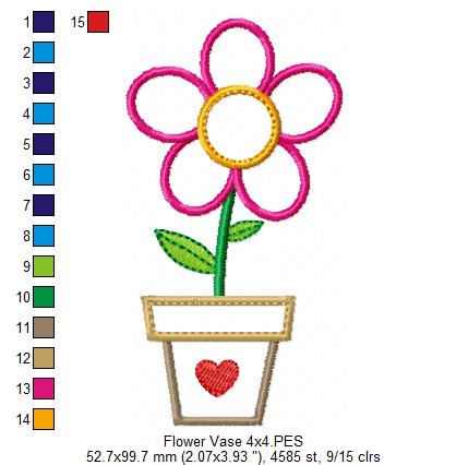 Sweet Flower in Pot - Appliqué – Machine Embroidery Design