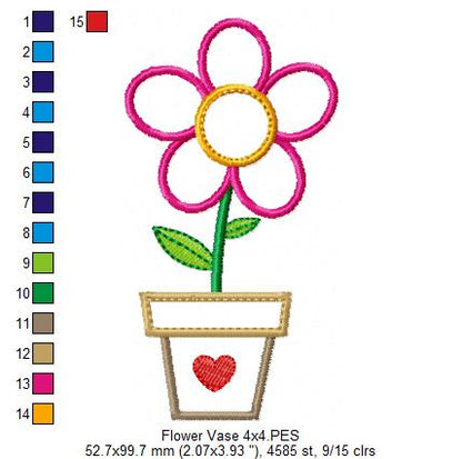 Sweet Flower in Pot - Appliqué – Machine Embroidery Design