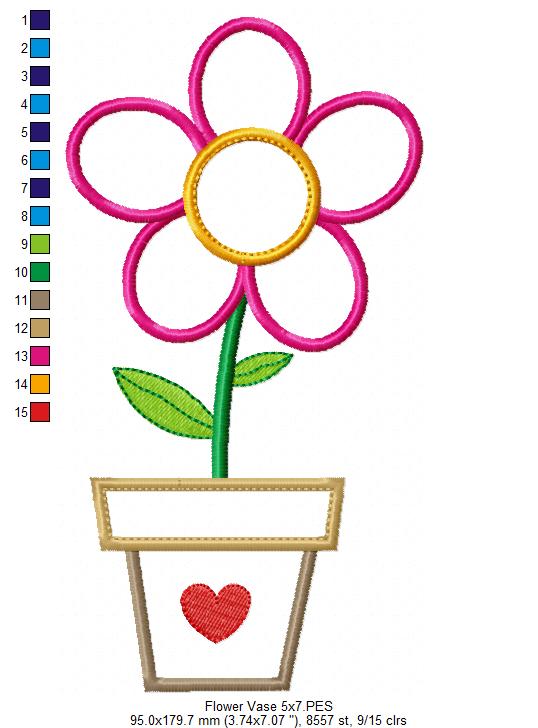 Sweet Flower in Pot - Appliqué – Machine Embroidery Design
