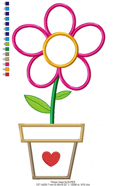 Sweet Flower in Pot - Appliqué – Machine Embroidery Design
