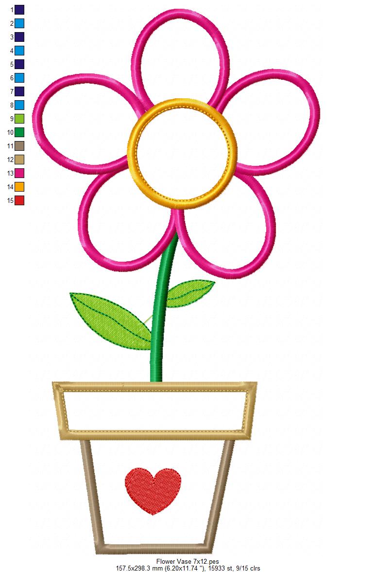 Sweet Flower in Pot - Appliqué – Machine Embroidery Design