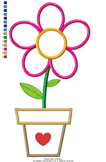 Sweet Flower in Pot - Appliqué – Machine Embroidery Design