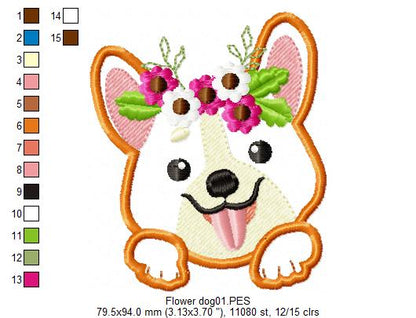 Cute Puppy with Flower - Applique