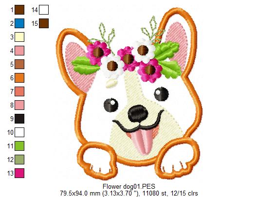 Cute Puppy with Flower - Applique