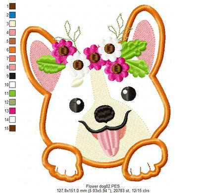 Cute Puppy with Flower - Applique