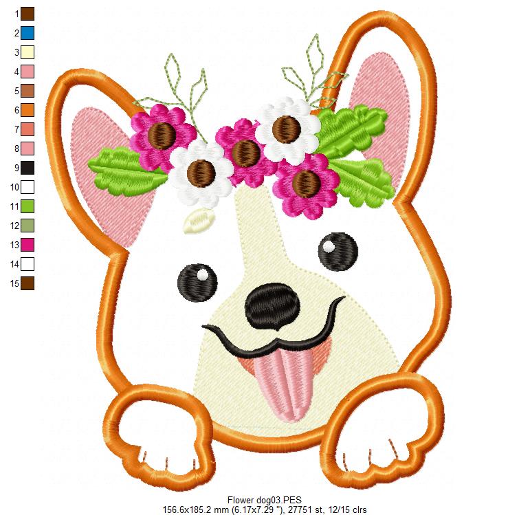 Cute Puppy with Flower - Applique