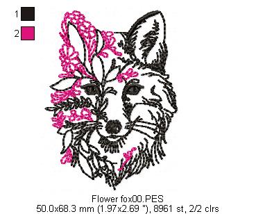 Flower Fox - Redwork