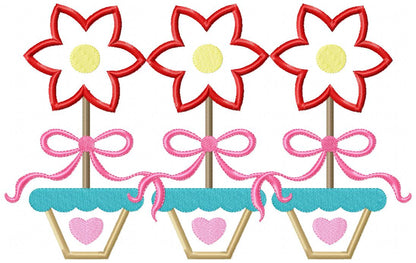Spring Flowers Vase Trio - Applique