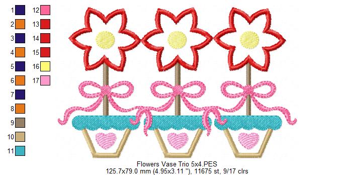 Spring Flowers Vase Trio - Applique