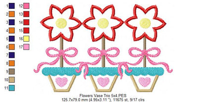 Spring Flowers Vase Trio - Applique