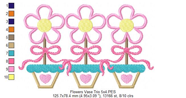 Spring Flowers Vase Trio - Applique