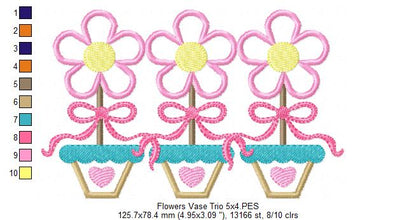 Spring Flowers Vase Trio - Applique