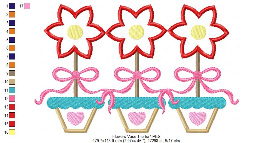 Spring Flowers Vase Trio - Applique