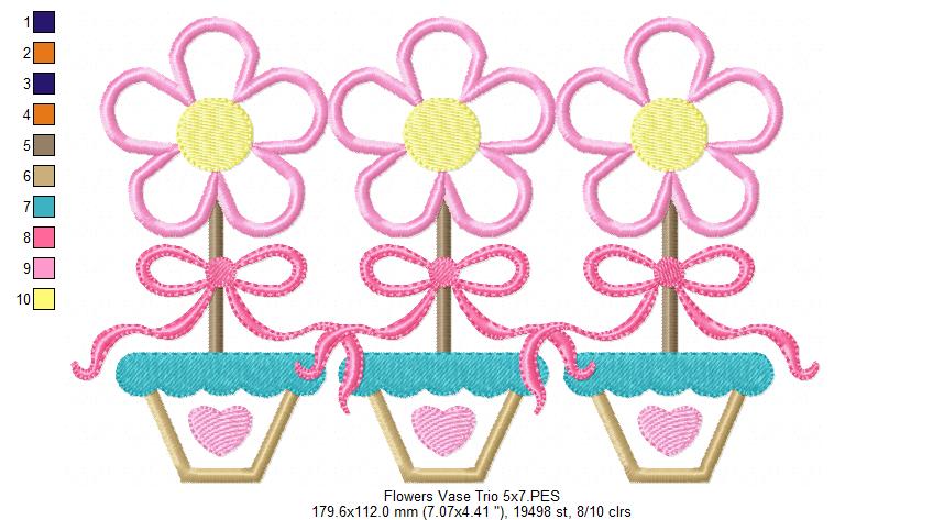 Spring Flowers Vase Trio - Applique
