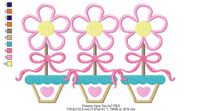 Spring Flowers Vase Trio - Applique