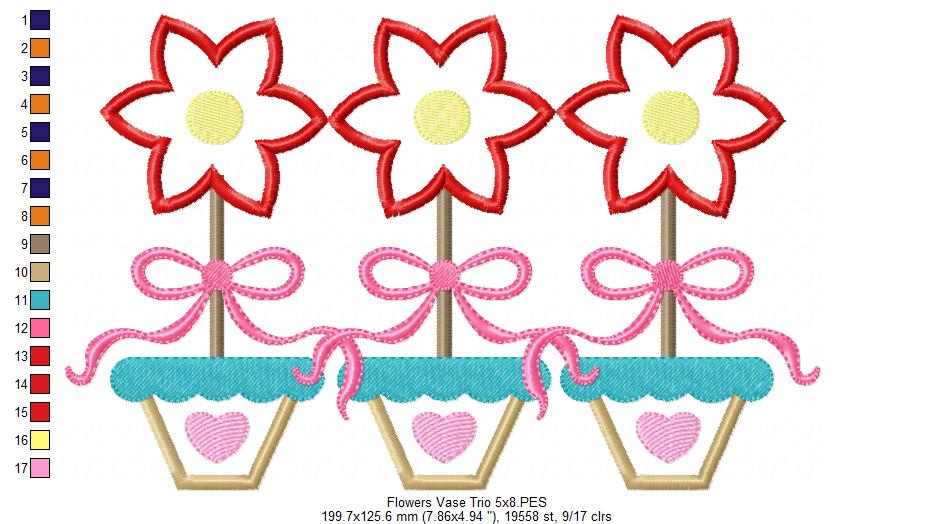 Spring Flowers Vase Trio - Applique