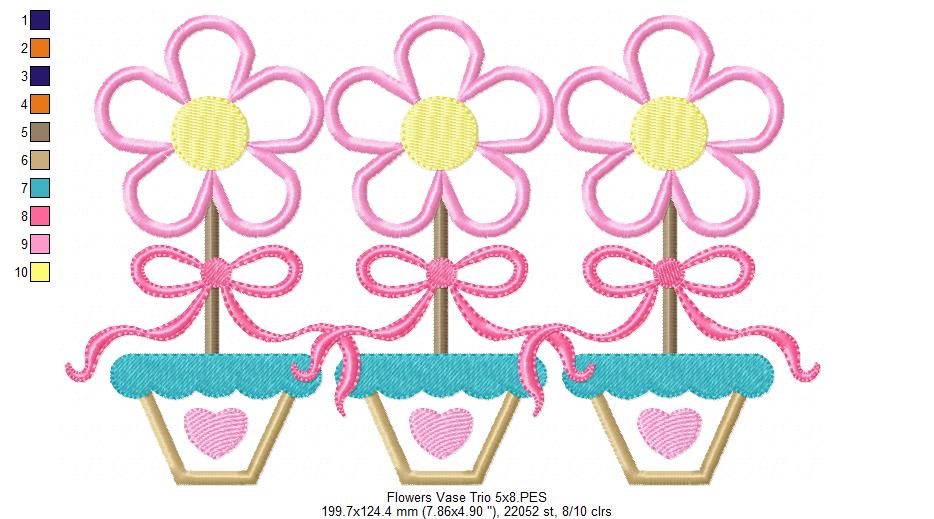 Spring Flowers Vase Trio - Applique