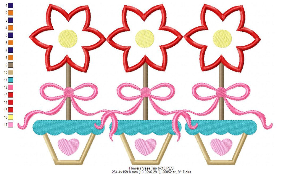 Spring Flowers Vase Trio - Applique