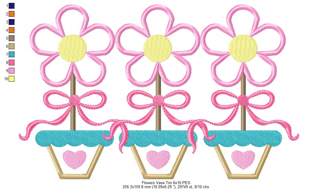Spring Flowers Vase Trio - Applique
