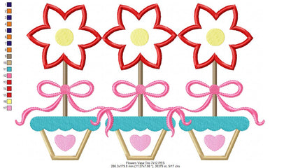 Spring Flowers Vase Trio - Applique