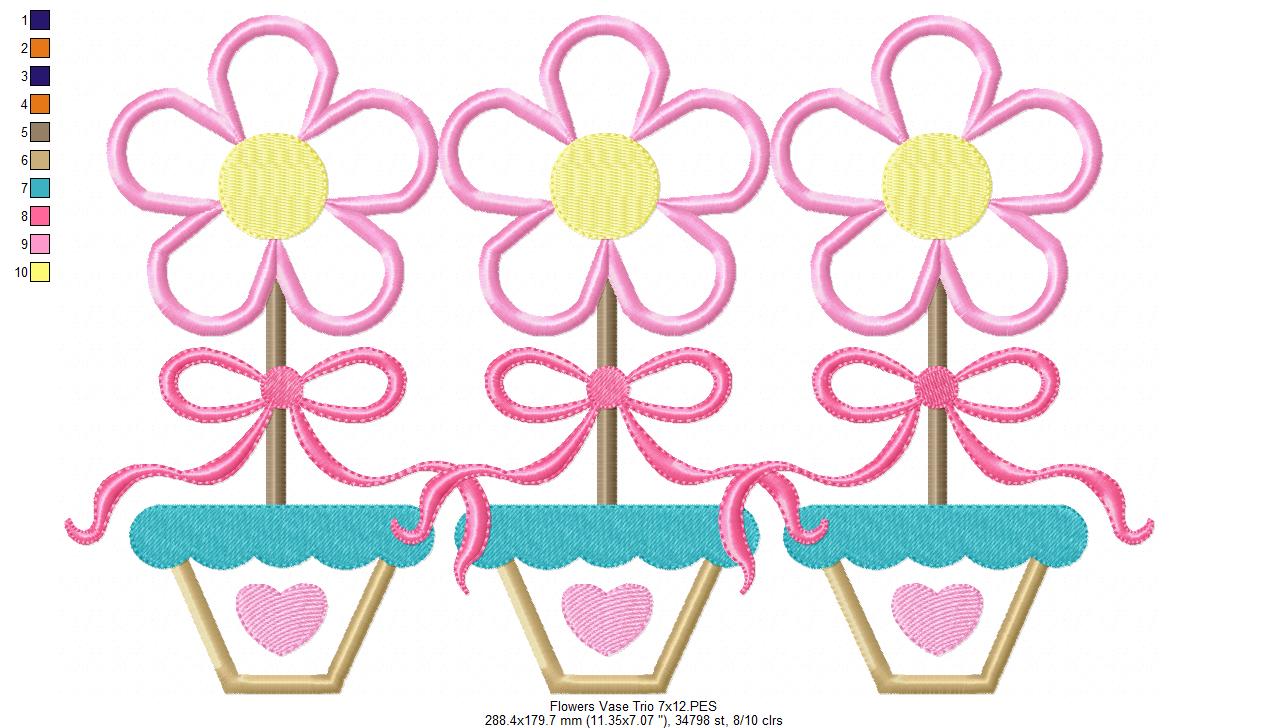 Spring Flowers Vase Trio - Applique