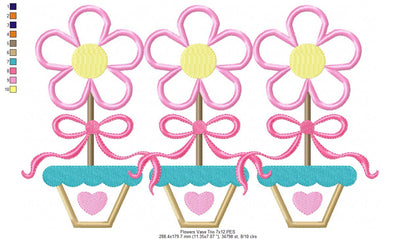 Spring Flowers Vase Trio - Applique