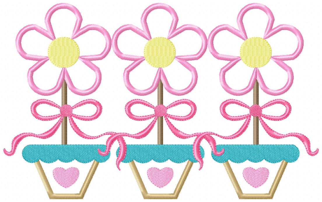 Spring Flowers Vase Trio - Applique