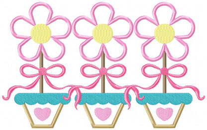 Spring Flowers Vase Trio - Applique